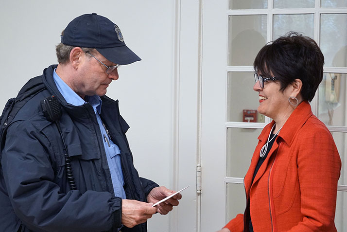 Campus Safety Officer Eric Roode with President Bergeron