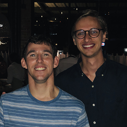 Colin Forsyth '15, right, poses with Zach, a 29-year-old Epidiolex patient living with Dravet Syndrome.