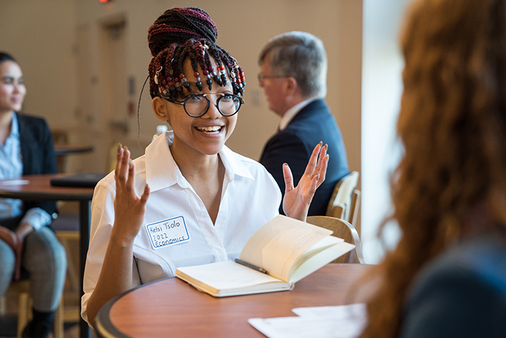 Economics major Kelsi Tsolo '22 participates in a mock interview during Fast Forward, a weeklong career preparation workshop.  