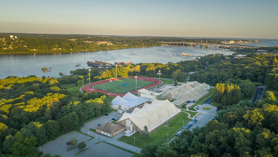 An aerial view of the athletics facilities