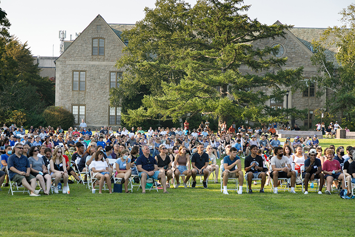 Students and their families gather for the President's Assembly.