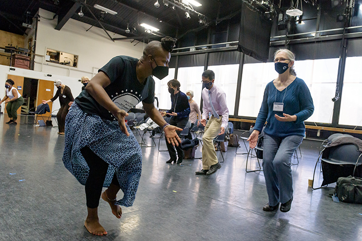 Guests participate in a dance workshop.