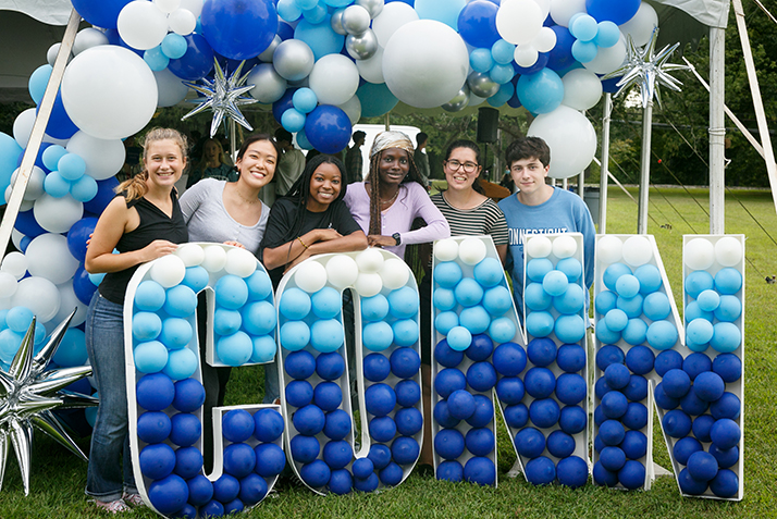 Sophomores celebrate their return to campus at a welcome reception. 