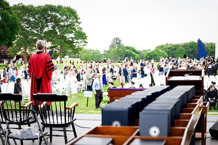 A view from behind the platform before exercises begin.