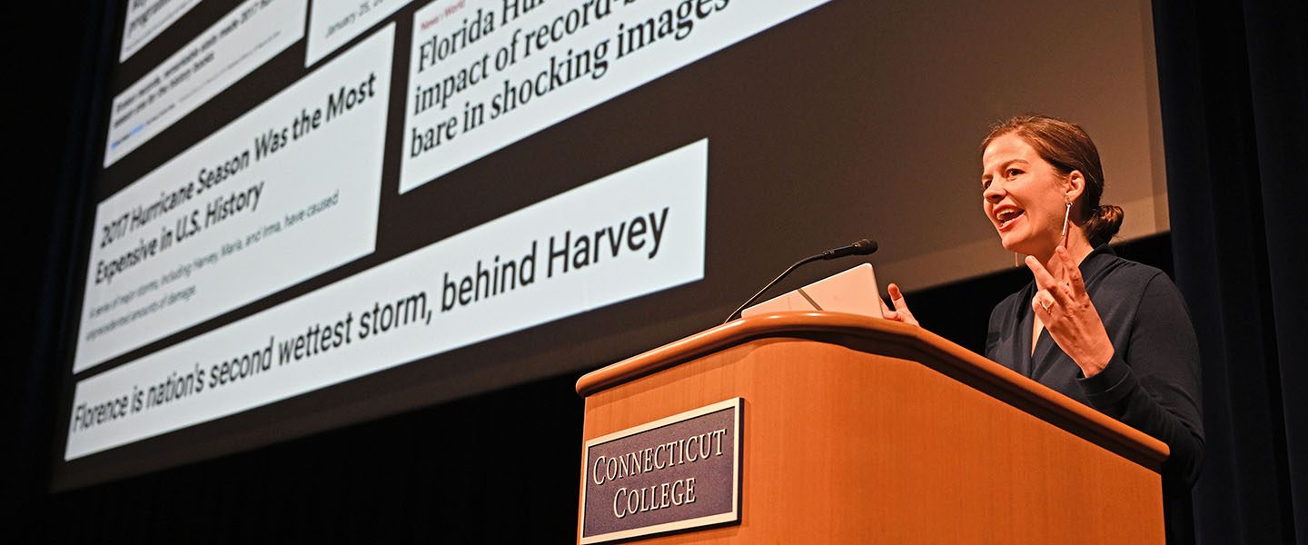 Pulitzer Prize finalist and acclaimed environmental writer Elizabeth Rush delivers the sixth annual President’s Distinguished Lecture at Connecticut College on April 10 in the Athey Center for Performance and Research at Palmer Auditorium.