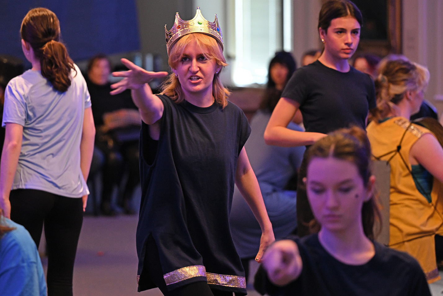 Bailey Regan ’27 as Charlemagne sings “War is a Science” during the Wig & Candle production of Pippin