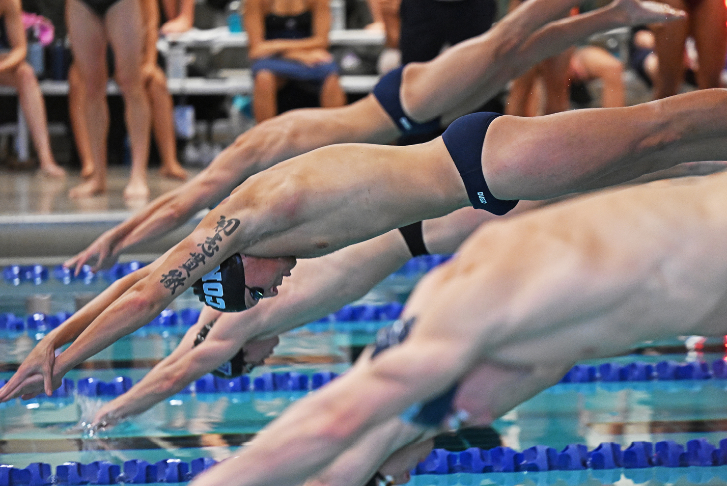 Men diving into pool