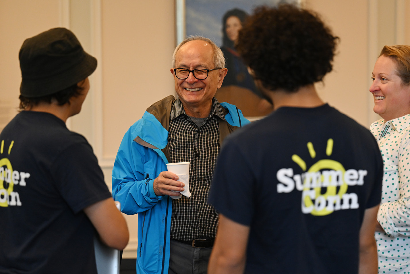 Interim President Wong greets students and staff on campus