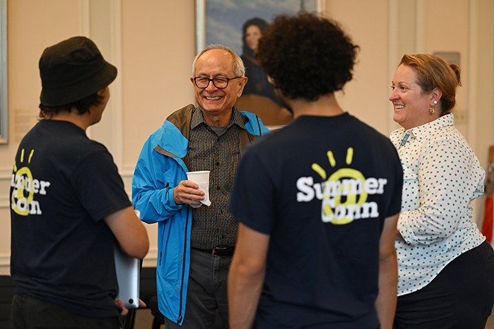 Interim President Leslie Wong stops by to greet Summer@Conn participants and counselors.